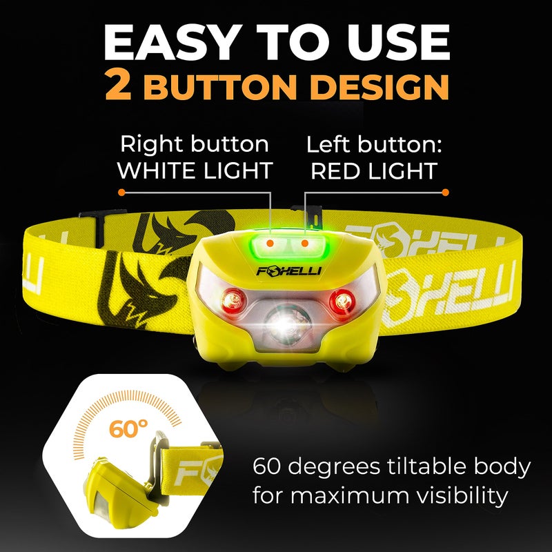 Foxelli USB-C Rechargeable LED Headlamp â€“ Super Bright, Lightweight Head Lamp for Running, Camping, Hiking & Work â€“ Comfortable Fit for Adults & Kids - Image 5